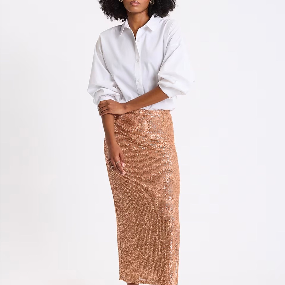 GORGEOUS NWT EXPRESS High Waisted Fitted Sequin Midi Skirt~Size L - Picture 2 of 5
